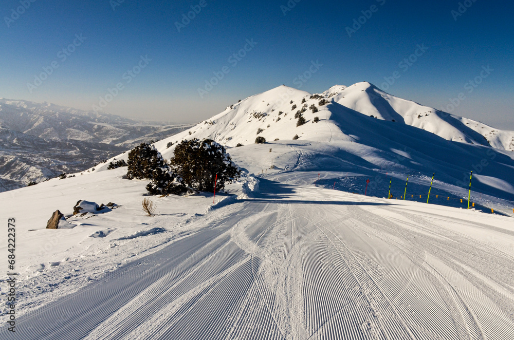 scenic view of Maigashkan mountain from Amirsoy ski resort (Tashkent region, Uzbekistan)