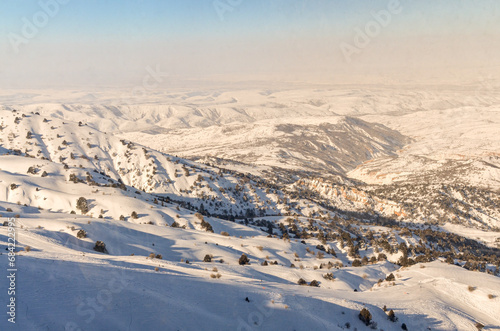 scenic view of Tian Shan mountains from Amirsoy ski resort (Tashkent region, Uzbekistan) photo