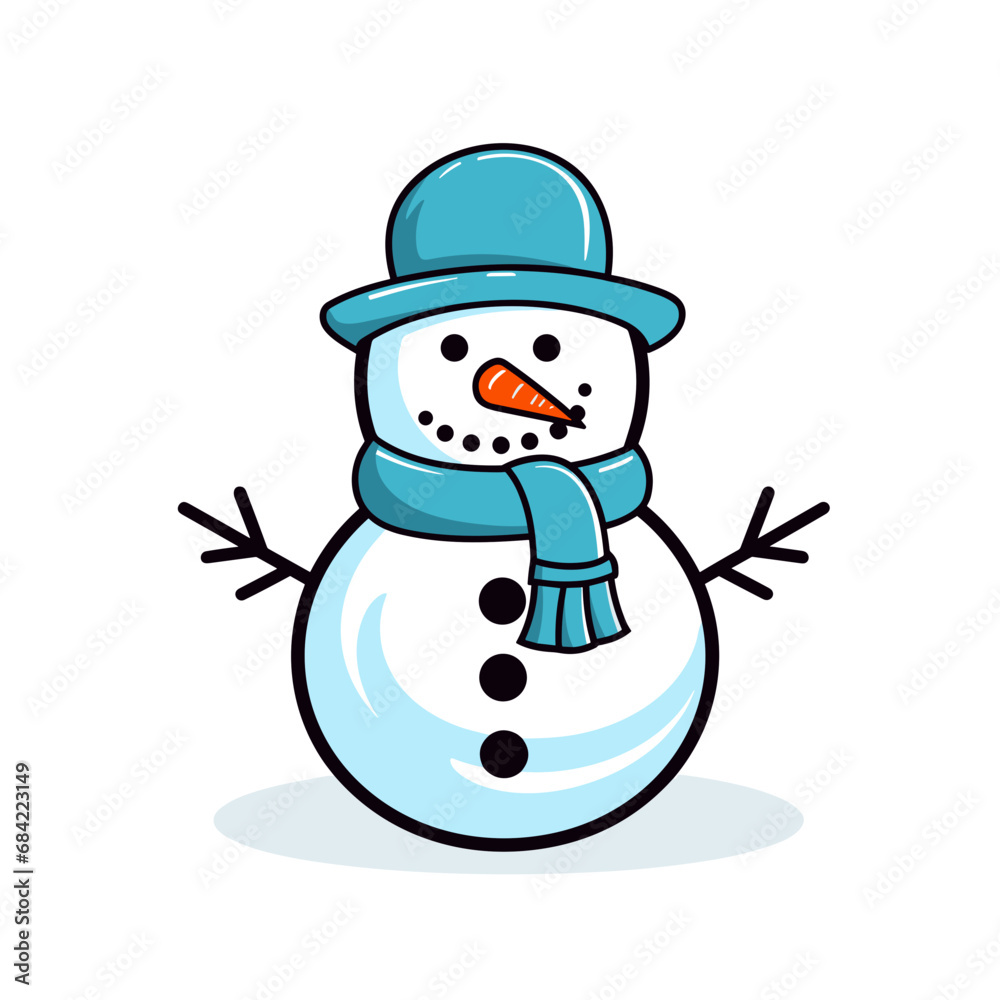 Happy Snowman with blue hat and scarf vector