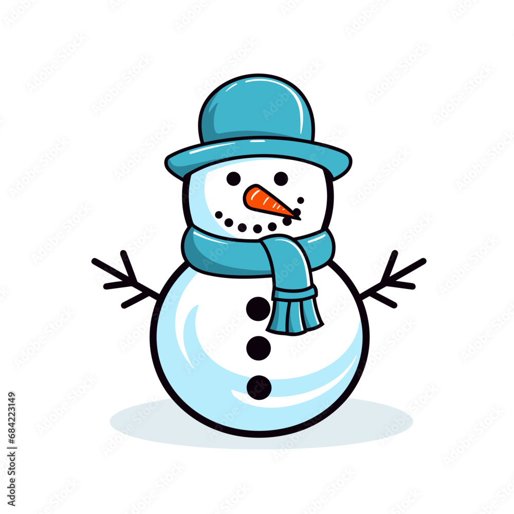 Happy Snowman with blue hat and scarf vector Happy Snowman with blue hat and scarf vector
