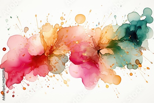 ink watercolor green, pink and sparkling gold splash, clip art, white background © Maria Tatic