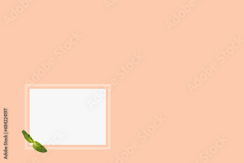 Abstract minimalism paper background of of apricot crush color - the fashionable color of 2024 year with empty picture frame,copy space
