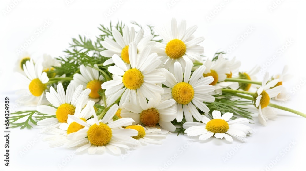 Fototapeta premium fresh medicinal chamomile herb isolated on white background