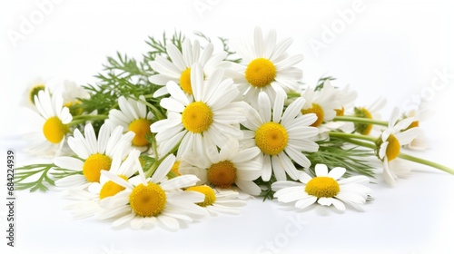 fresh medicinal chamomile herb isolated on white background
