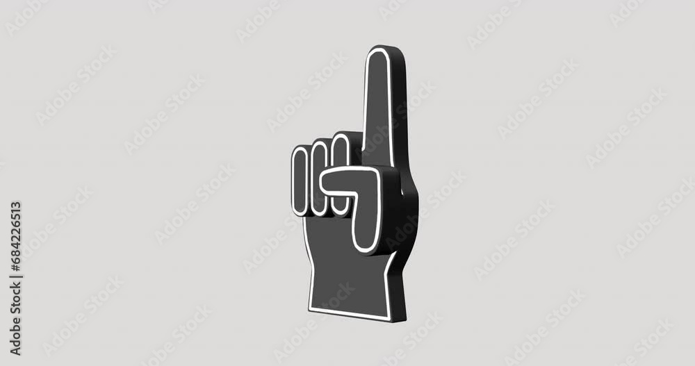 3d Foam Finger with number 1 rotating on alpha background. Seamless