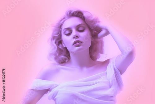 a Woman in Aphrodite  in 80 s light background  Generative ai
