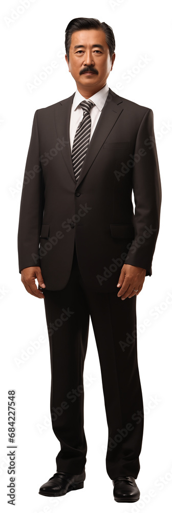 portrait of middle aged asian male man with mustache wearing a business suit . white background . generative ai portrait of middle aged asian male man with mustache wearing a business suit . white background . generative ai