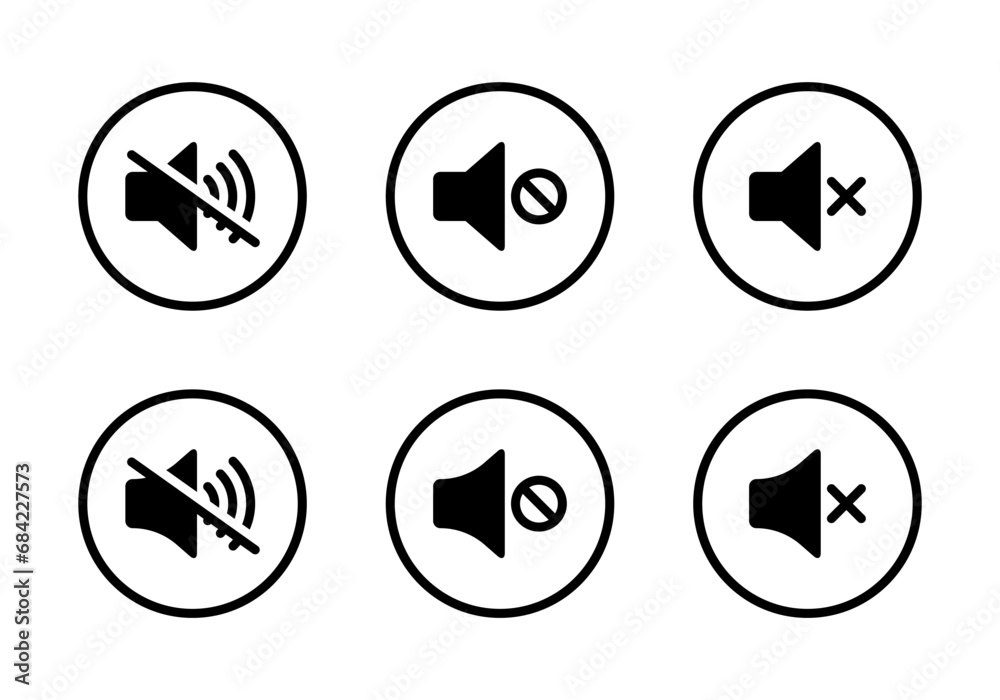 No sound, mute speaker icon vector in circle line