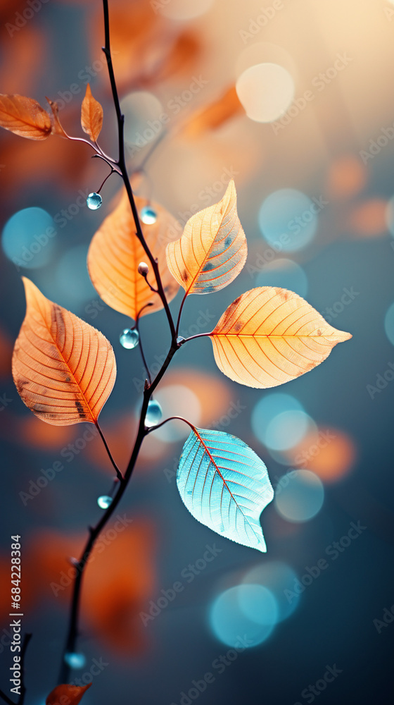 a close up shot of many colorful leaves on a branch, in the style of light bronze and light blue created with Generative Aiv a close up shot of many colorful leaves on a branch, in the style of light bronze and light blue created with Generative Aiv