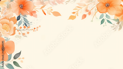 Orange wild floral background with watercolor