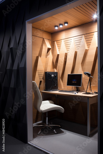 Sound booth in modern office, recording studio.