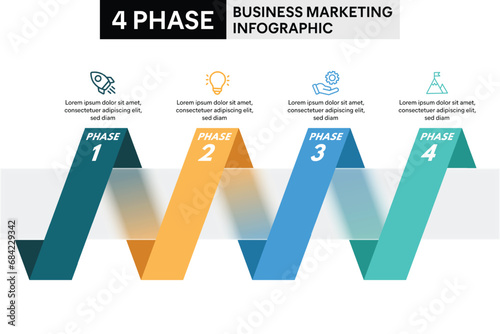 4 Step Zigzag Shape Glassmorphism Infographic. Colorful Vector Illustration for Business Financial Report.