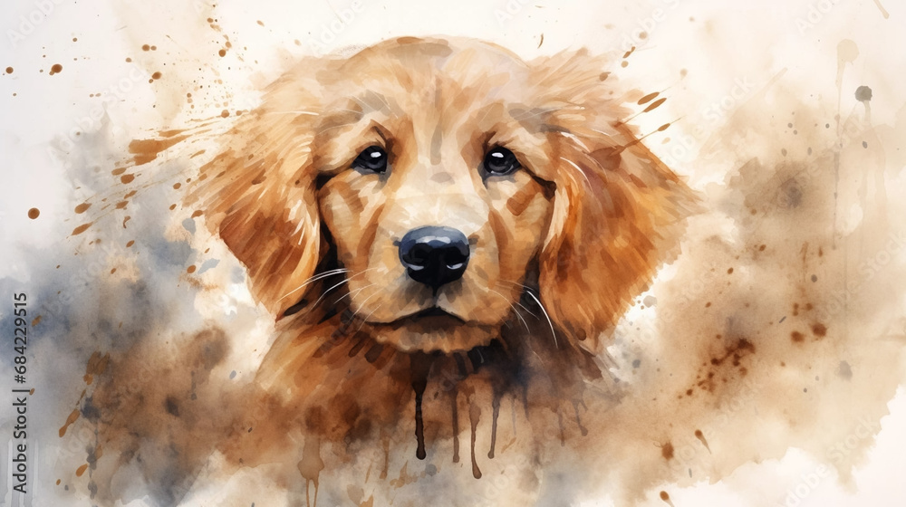 stockphoto, cute little golde retriever puppy in watercolor design. Portrait of a beautiful golden retriever. Watercolor style. stockphoto, cute little golde retriever puppy in watercolor design. Portrait of a beautiful golden retriever. Watercolor style.