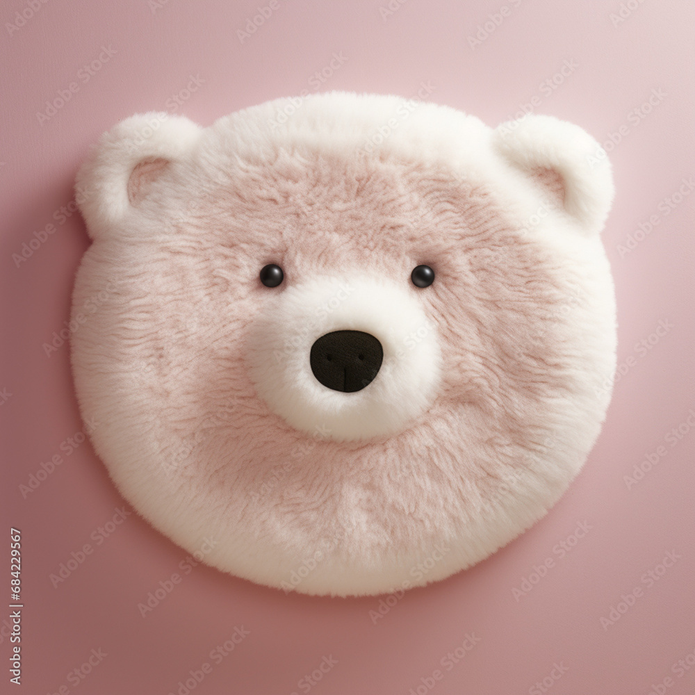a small tufted rug in the shape of a flat polar bear's head on a light pink wall created with Generative Ai a small tufted rug in the shape of a flat polar bear's head on a light pink wall created with Generative Ai