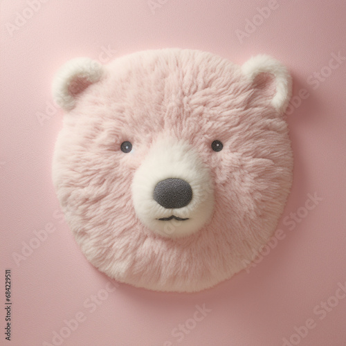 a small tufted rug in the shape of a flat polar bear's head on a light pink wall created with Generative Ai