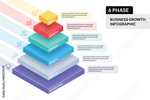 6 Step Pyramid Infographic. Business Process Concept. 3D Design Vector illustration.