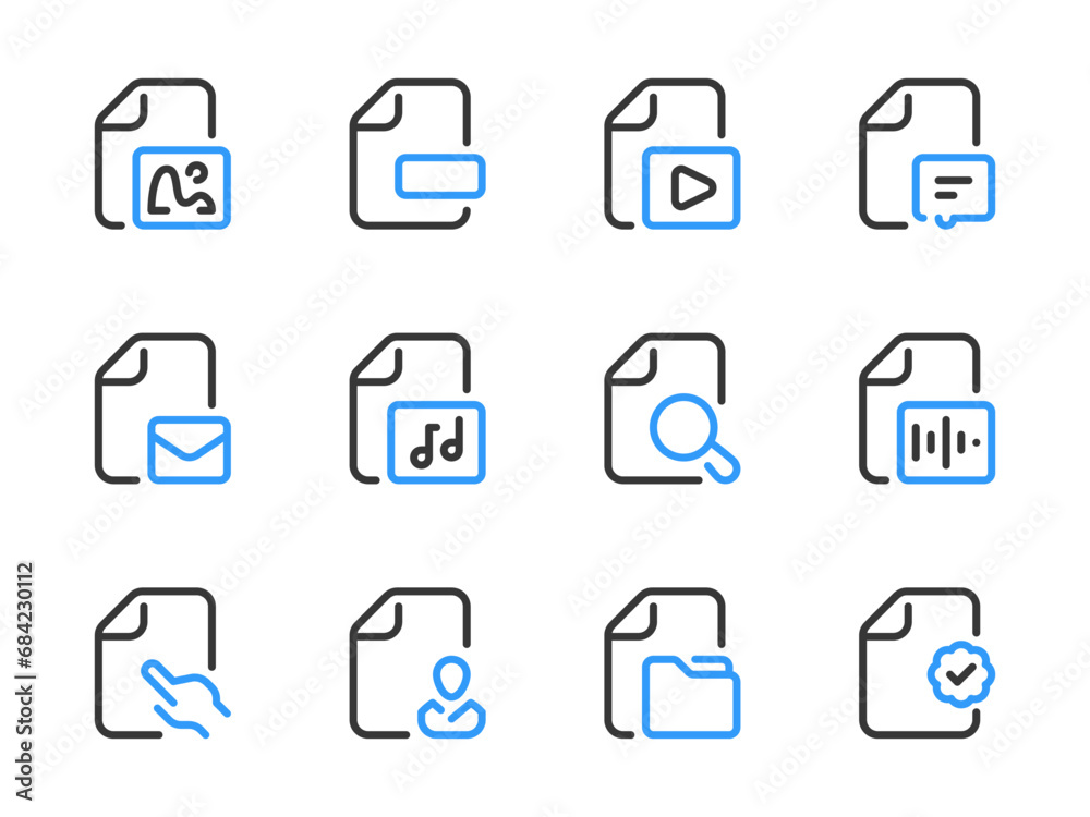 Document vector line icons. File data and Configurations outline icon set. Document vector line icons. File data and Configurations outline icon set.