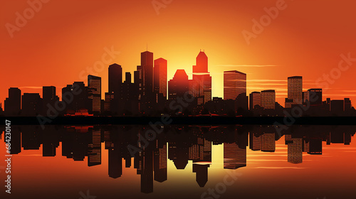 Isolated City Horizon with Sunset Colors photo