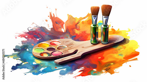 Isolated Artist Tools: Paint Brushes and Palette photo