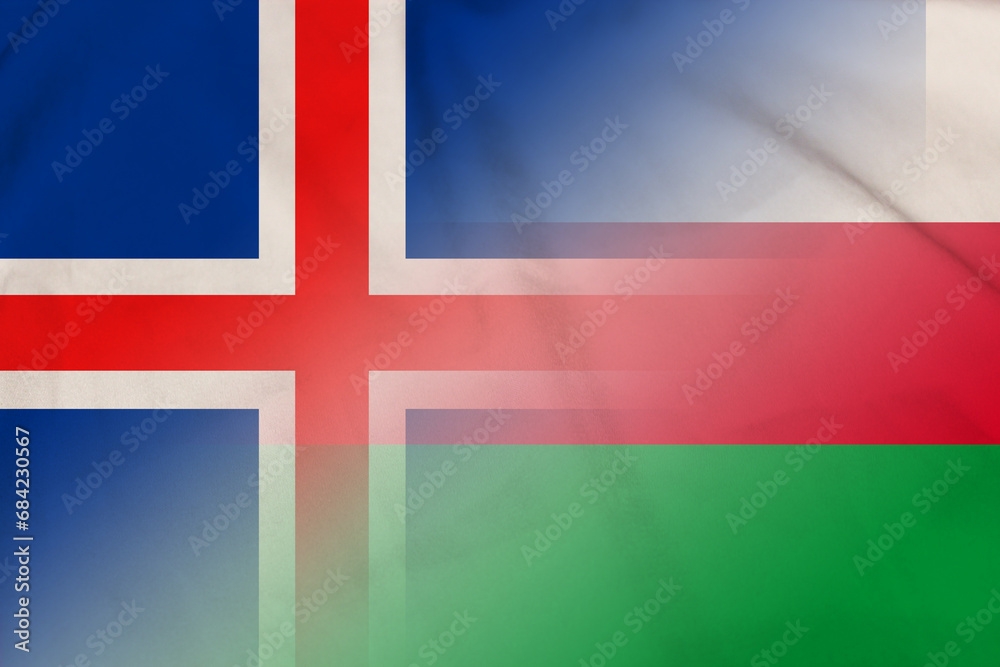 Fototapeta premium Iceland and Oman official flag international relations OMN ISL