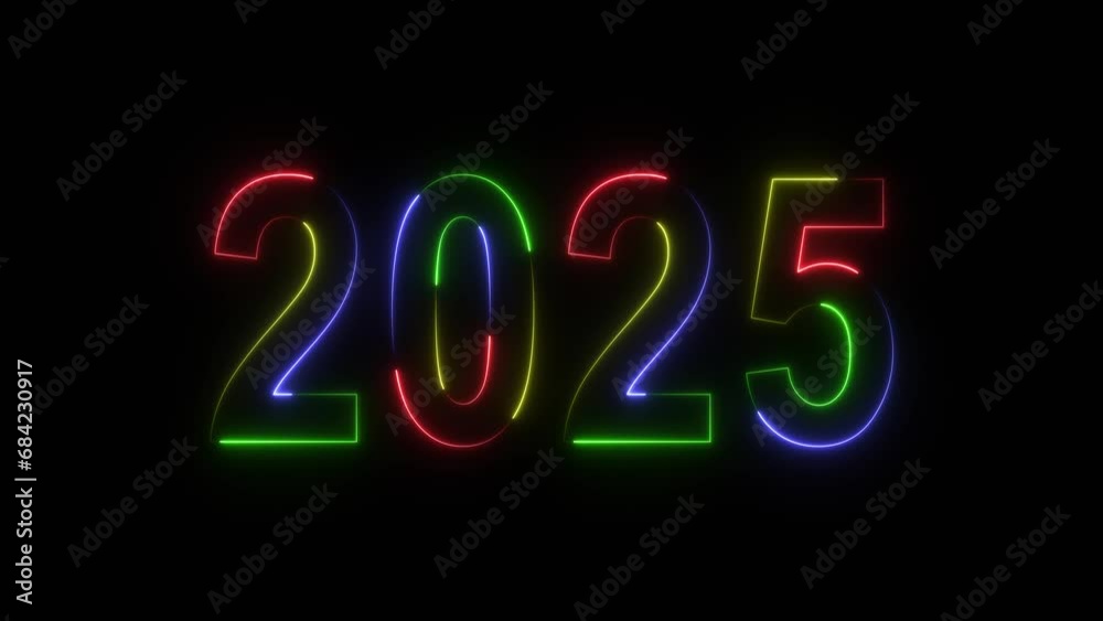 2023, 2024, 2025 Neon Text animation for New Year Background in 4K. 2023, 2024, 2025 Neon Text animation for New Year Background in 4K.