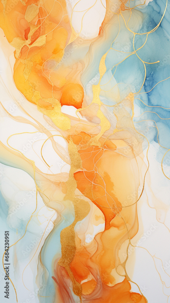 Alcohol Ink beautiful mixed Watercolor Splashes with gold veinging Watercolor Texture created with Generative Ai