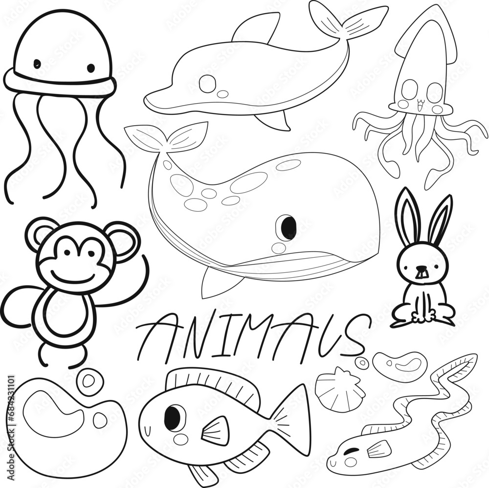 Hand Drawn Animal Doodle Elements Set Hand Drawn Animal Doodle Elements Set