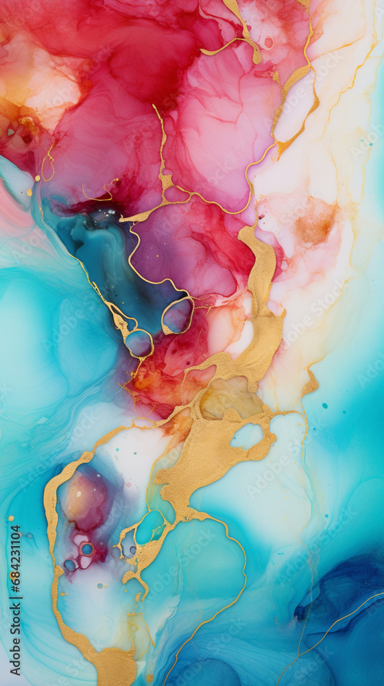 Alcohol Ink beautiful mixed Watercolor Splashes with gold veinging Watercolor Texture created with Generative Ai