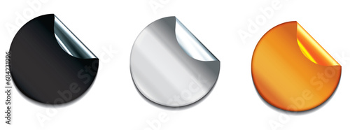 New Round stickers with Realistic glued Gold, Silver, Black