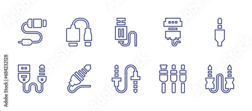 Cable line icon set. Editable stroke. Vector illustration. Containing usb cable  vga cable  cable  cables  jack connector  usb connector  usb  audio jack.