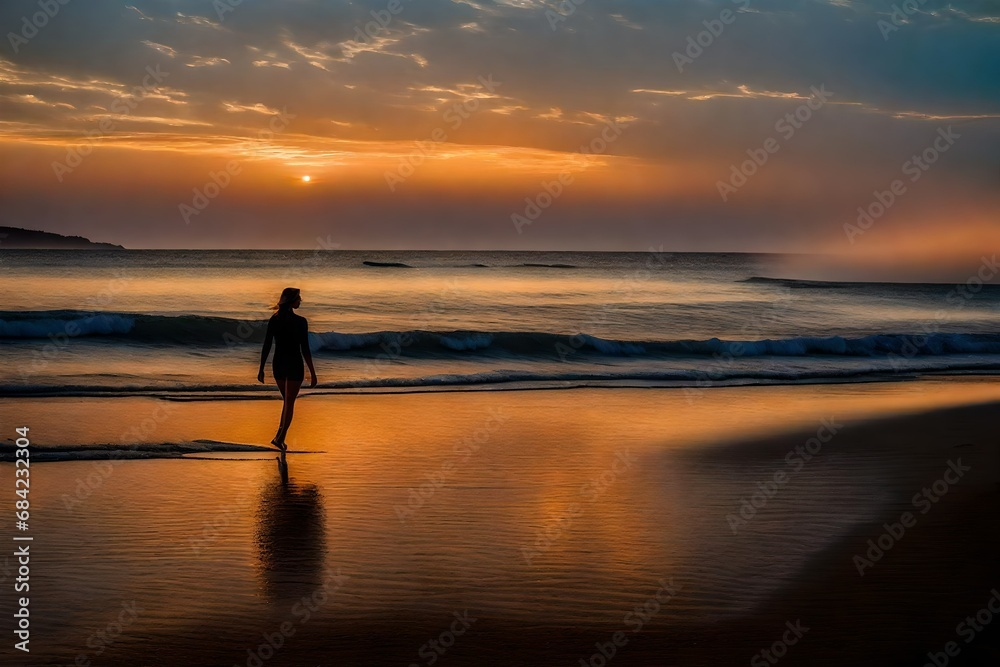 silhouette of a person on a beach at sunset