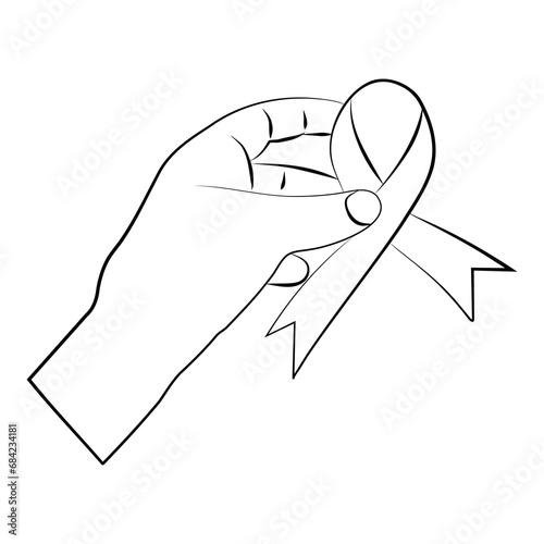 World diabetes day campaign with blue ribbon and blood drop in finger Glucometer for checking blood sugar level. World diabetes day concept. Single line draw design vector graphic illustration. 