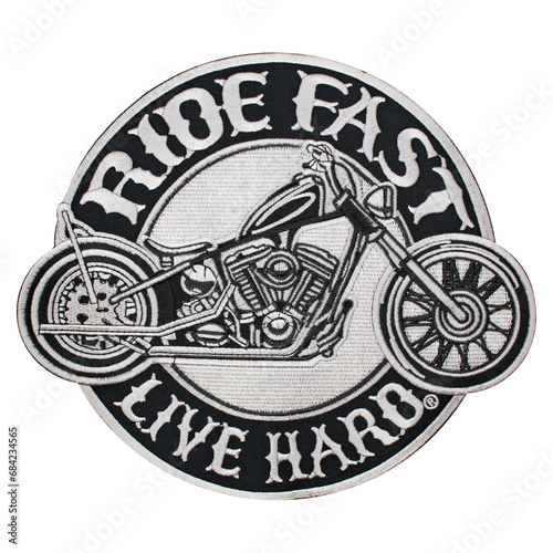 Embroidered patch ride fast, live hard. Motorcycle. Accessory for bikers, rockers.