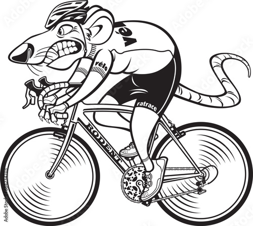 Cartoon style rat riding a racing bicycle wearing bicycle helmet