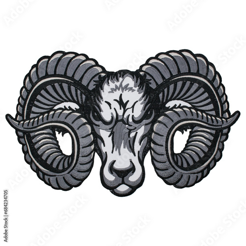 Embroidered patch ram's skull. Accessory for rockers, metalheads, punks, goths.