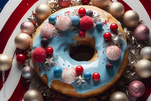 Patriotic American Flag-Topped Doughnut - A Symbolic Fusion of Sweet Cuisine and National Pride