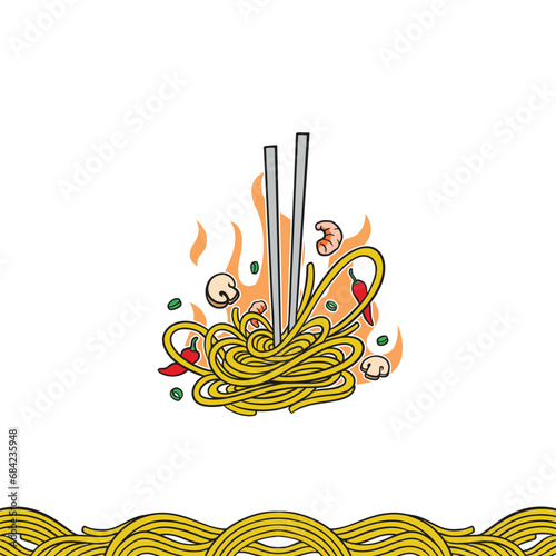 Spicy noodle with prawn, pasta noodles