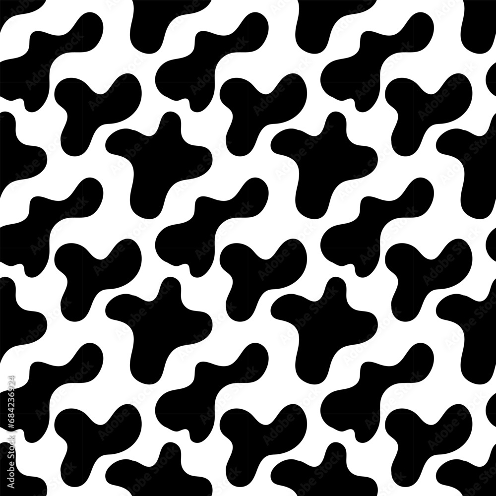 Vector design of cow skin seamless pattern with smooth black and white texture. Flat illustration. Vector design of cow skin seamless pattern with smooth black and white texture. Flat illustration.