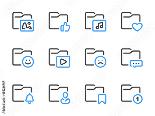 Folder configurations and Data directory vector line icons. Archive of Files and Documents outline icon set. © NikWB