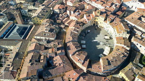 Aerial view of Piazza Anfiteatro in Lucca, Tuscany - Italy
