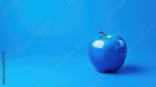 blue apple isolated on blue background,genetically modified concept