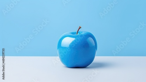 blue apple isolated on blue background,genetically modified concept