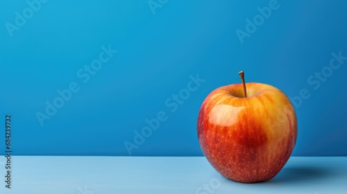 red apple isolated on blue background,genetically modified concept