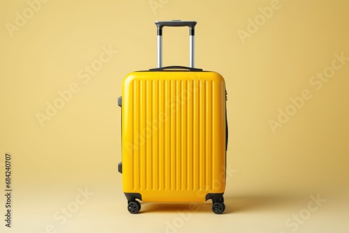 Yellow modern suitcase on light background