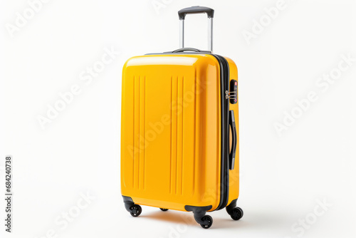 Yellow modern suitcase on white background