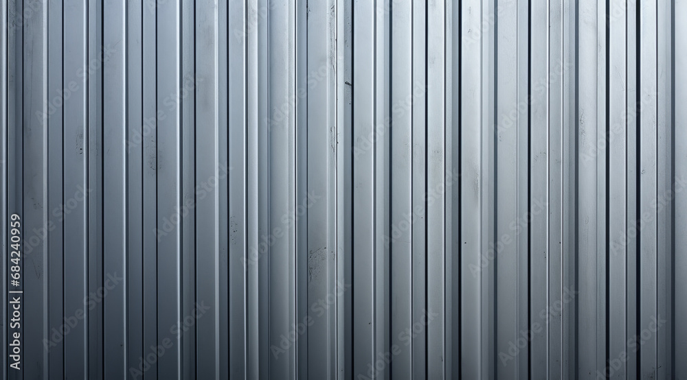 Vertical ribbed metal texture in shades of grey for an industrial background.