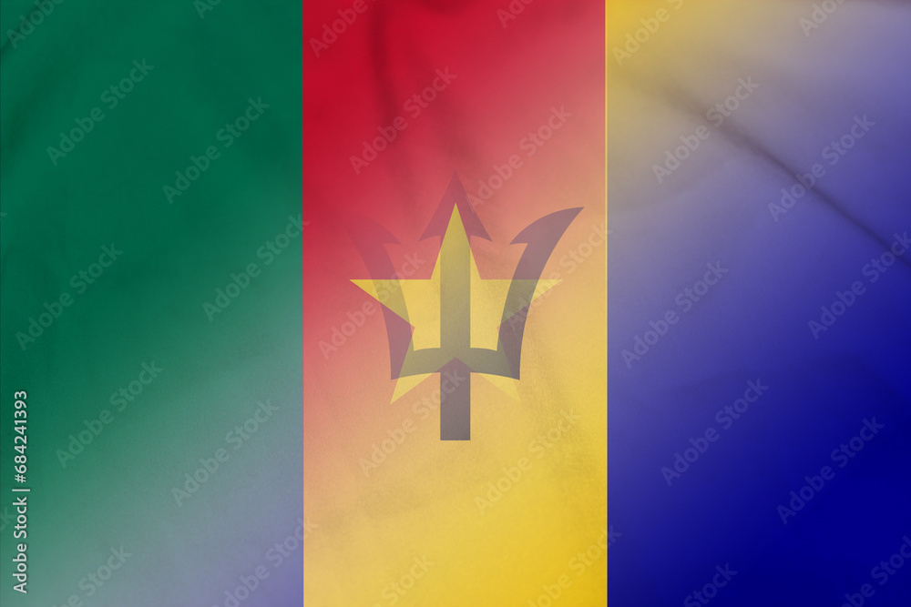 Cameroon and Barbados national flag international negotiation BRB KHM - obrazy, fototapety, plakaty 