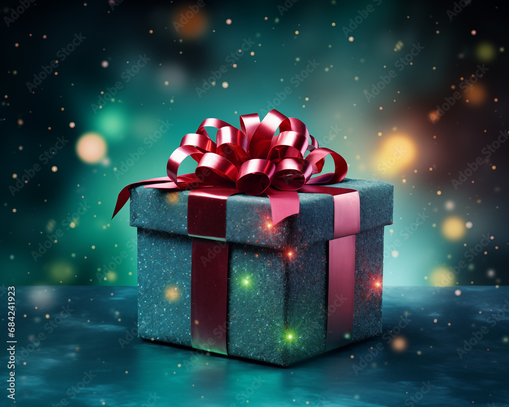 gift box with red ribbon, Christmas and new year background gift box with red ribbon, Christmas and new year background