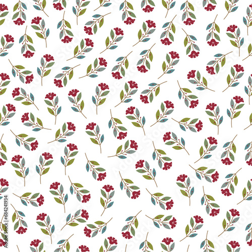 red seamless flowers pattern. Delicate petals and vibrant blossoms create an artistic and vintage botanical illustration. Perfect for wallpaper, fabric, wrapping paper and more.