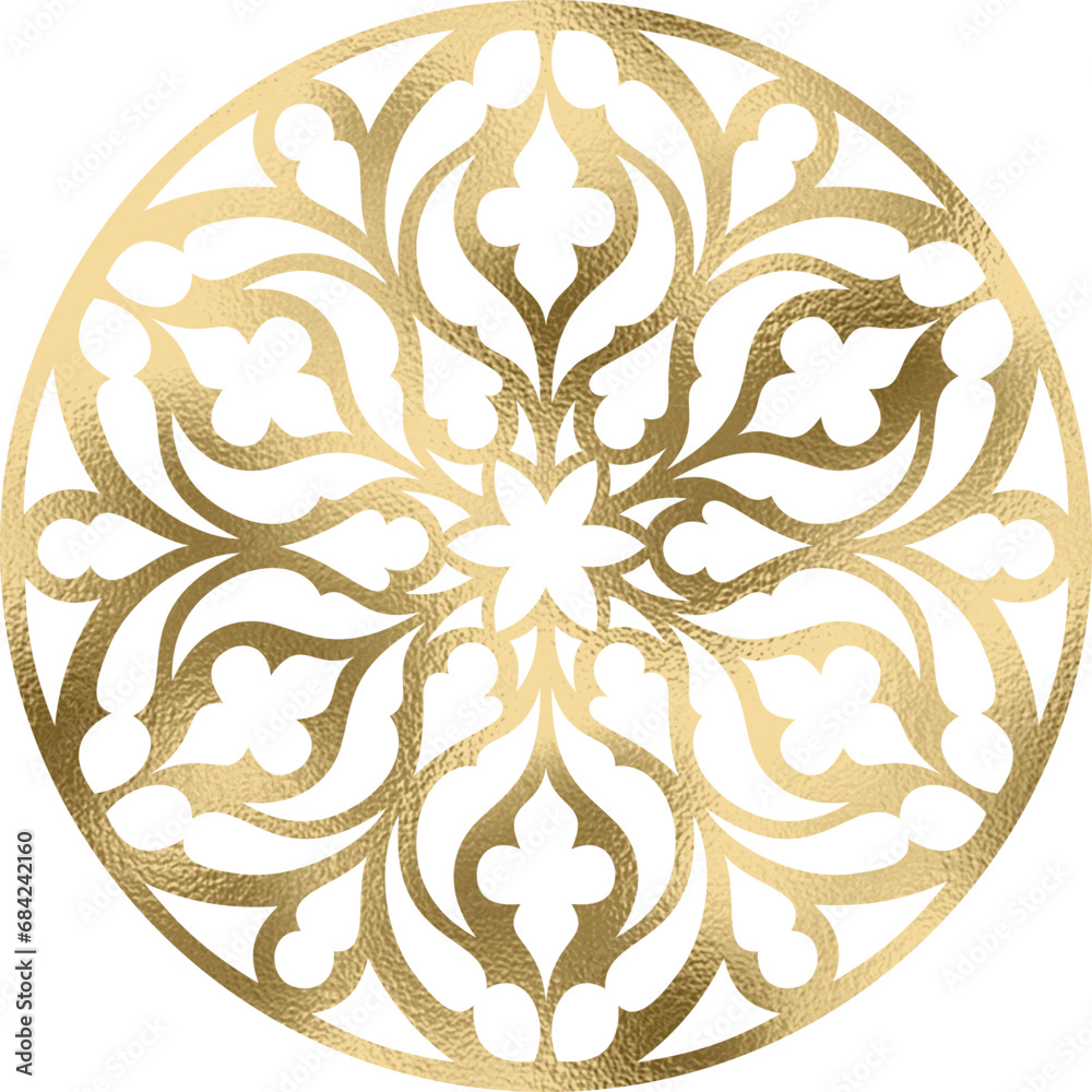 Rosette, Mandala in gold, transparenter Hintergrund